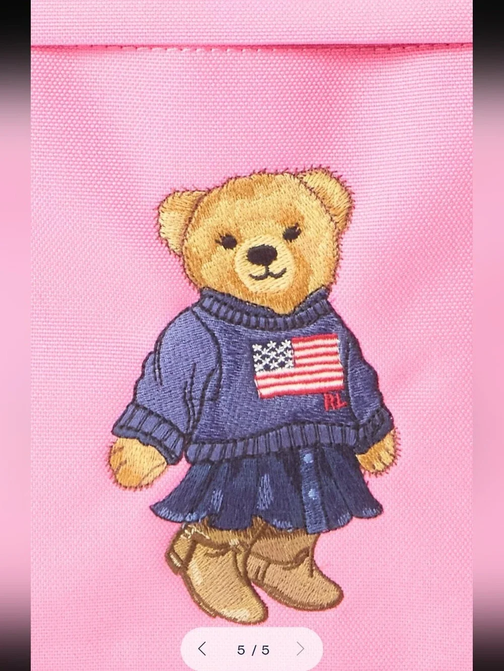 Polo Ralph Lauren Pink Polo Bear Backpack Embroidered Flag Sweater School Bag NW
